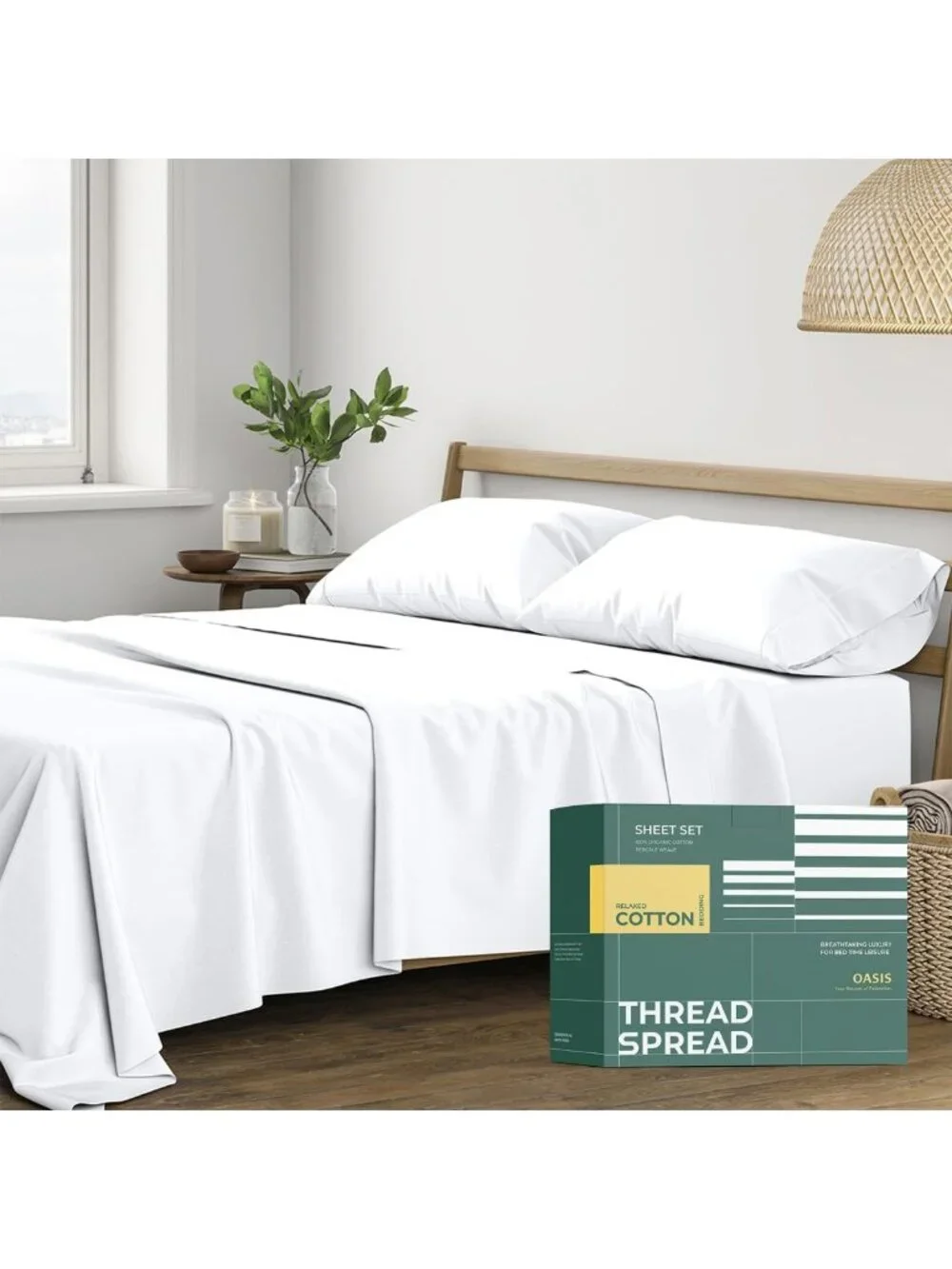 100% Organic Cotton Queen Sheet Set - Soft, Cooling Percale, 16